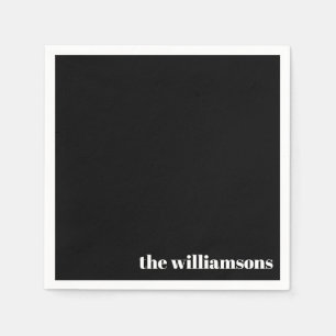 Minimalist Monogrammed Name Retro Black White Napkin