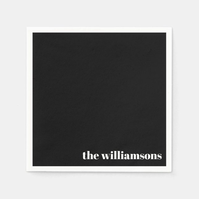 Minimalist Monogrammed Name Retro Black White Napkin (Front)