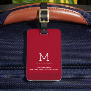 Minimalist Monogrammed Red Mr & Mrs Luggage Tag