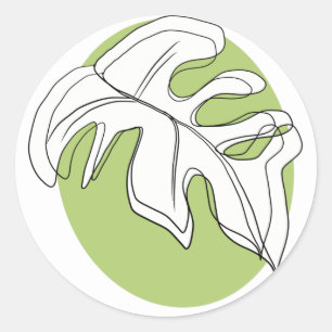 Minimalist Monstera Leaf Geometric Shape  Classic Round Sticker