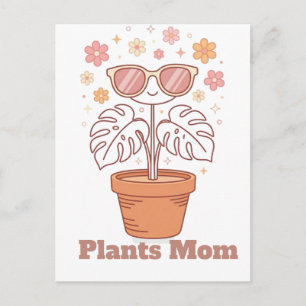 Minimalist Monstera Plant Mum Retro Line Art Desig Postcard