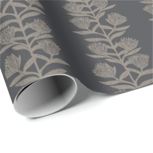 Minimalist moody botanical Floral charcoal black Wrapping Paper