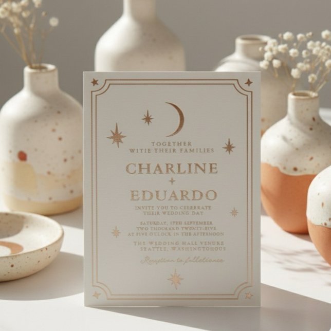 Minimalist Moon and Stars Gold Foil Wedding  (Creator Uploaded)