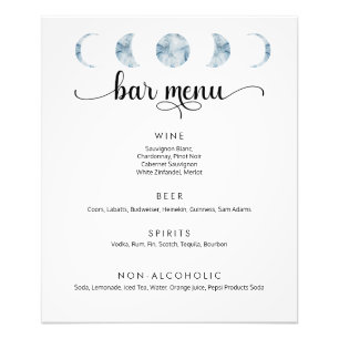 Minimalist Moon Phases Wedding Bar Menu Poster