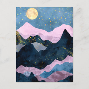 Minimalist Moon Stars Celestial Mountain Valley Announcement Postcard