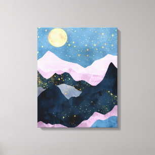 Minimalist Moon Stars Celestial Mountain Valley Canvas Print