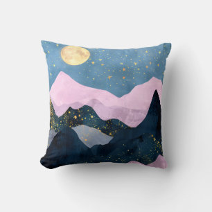 Minimalist Moon Stars Celestial Mountain Valley Cushion