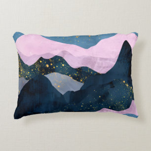 Minimalist Moon Stars Celestial Mountain Valley Decorative Cushion