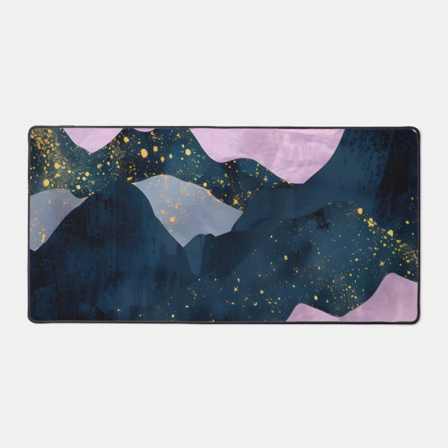 Minimalist Moon Stars Celestial Mountain Valley Desk Mat (Front)