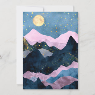 Minimalist Moon Stars Celestial Mountain Valley Holiday Card