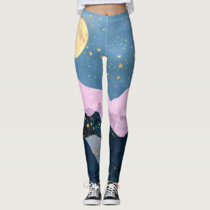 Minimalist Moon Stars Celestial Mountain Valley Leggings