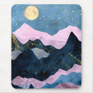 Minimalist Moon Stars Celestial Mountain Valley Mouse Mat