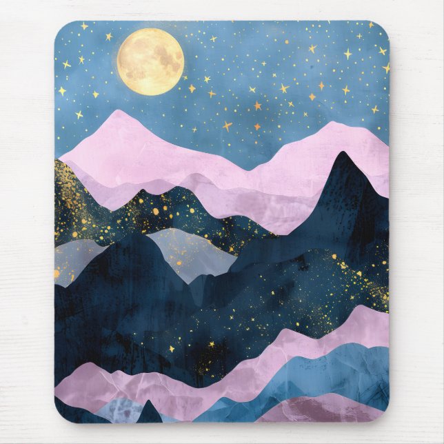 Minimalist Moon Stars Celestial Mountain Valley Mouse Mat (Front)