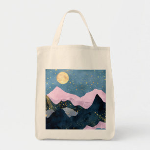 Minimalist Moon Stars Celestial Mountain Valley Tote Bag
