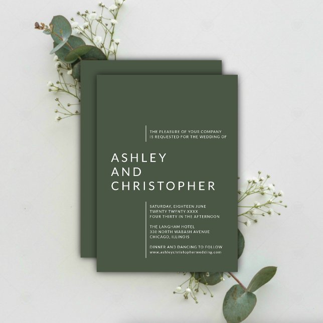 Minimalist Moss Green Isolated Names Wedding Invitation (Creator Uploaded)