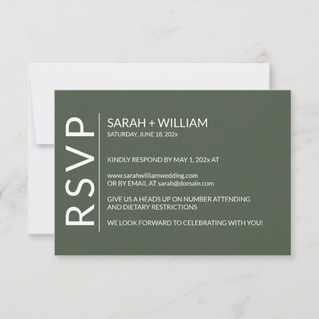 Minimalist Moss Green Modern RSVP Card (Front)