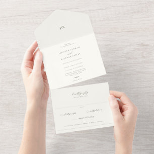Minimalist Moss Green Wedding All In One Invitation