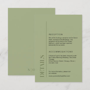 Minimalist moss green wedding information enclosure card