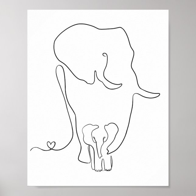 Minimalist Mother and Baby Elephant Nursery Wall Poster (Front)