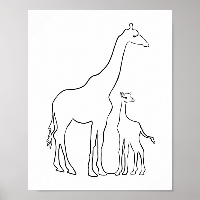 Minimalist Mother and Baby Giraffe Nursery Wall Poster (Front)