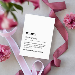 Minimalist mothers day mum definition kids names card