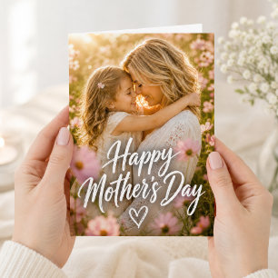 Minimalist Mother's Day Photo White Text and Heart Card