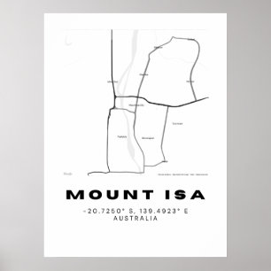 Minimalist Mount Isa Map with Coordinates    Poster