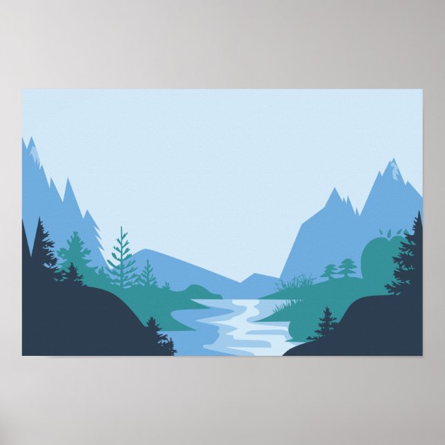 Minimalist Mountain and River Landscape Poster (Front)