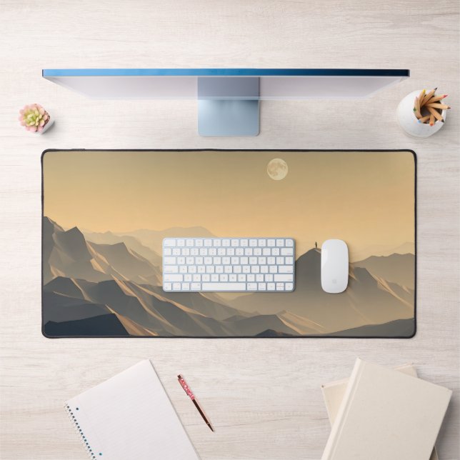 Minimalist Mountain Desk Mat – Full Moon Adventure (Office 1)
