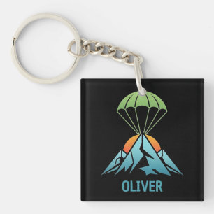 Minimalist Mountain Parachute Logo Key Ring