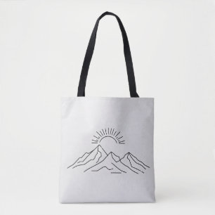 Minimalist Mountain Sunrise Line Art Tote Bag