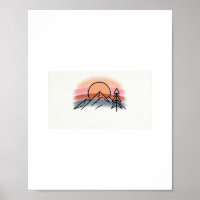 Minimalist Mountain Sunset - Retro Nature Art Desi