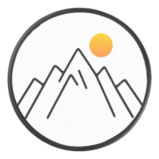 Minimalist Mountains: A Nature-Inspired Design Hockey Puck (Front)