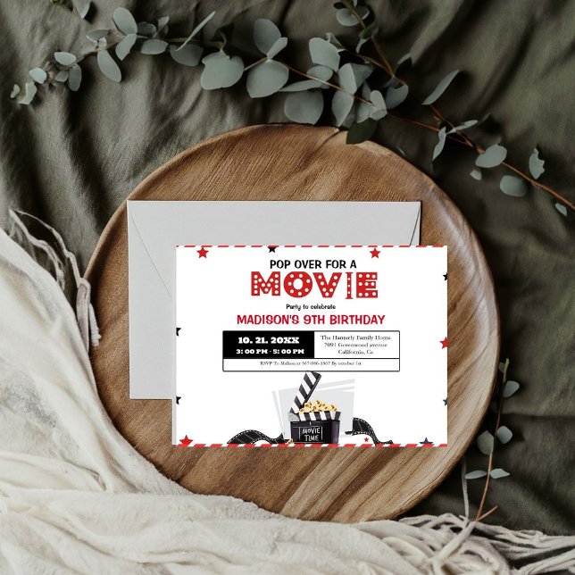 Minimalist Movie Night Birthday Party Invitation (Creator Uploaded)