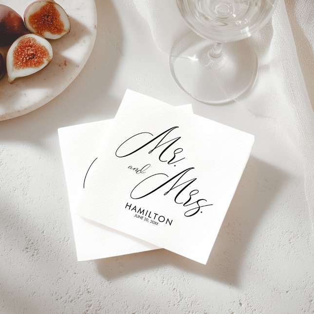 Minimalist Mr and Mrs Script Wedding Napkin (Creator Uploaded)