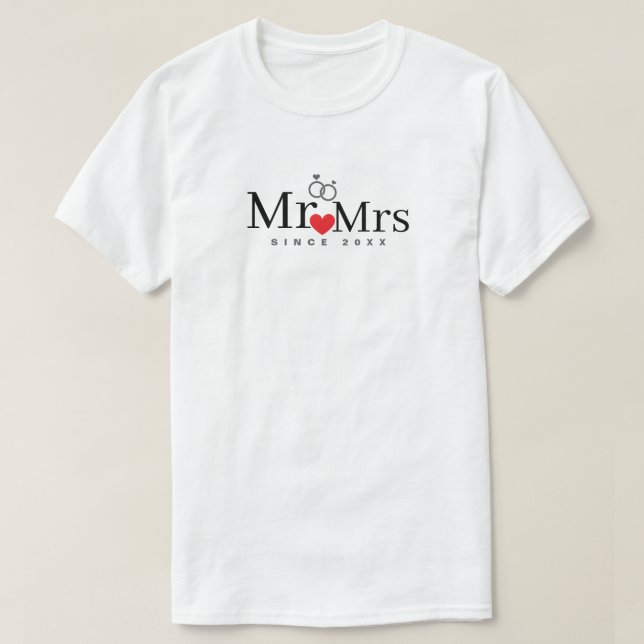 Minimalist Mr and Mrs Since Year Custom T-Shirt (Design Front)