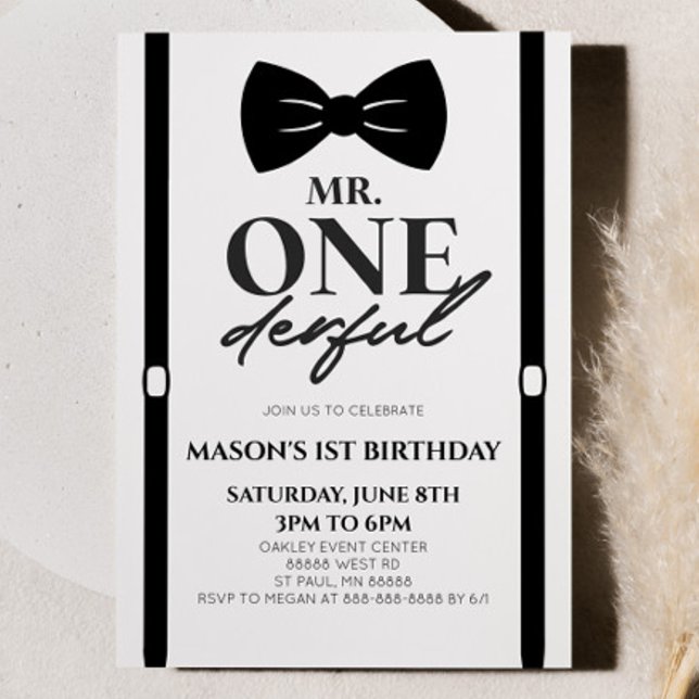 Minimalist Mr. ONEderful Bowtie 1st Birthday Party Invitation (Creator Uploaded)