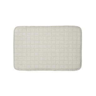 Minimalist Mudcloth Basket Weave, White, Beige Bath Mat