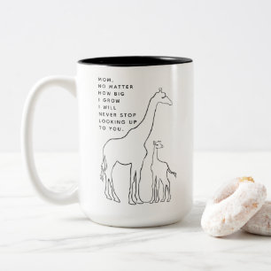 Minimalist Mum Baby Giraffe Line Art Mother's Day  Two-Tone Coffee Mug