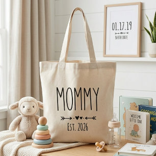 Minimalist Mummy Est Year Tall Lettering Design Tote Bag