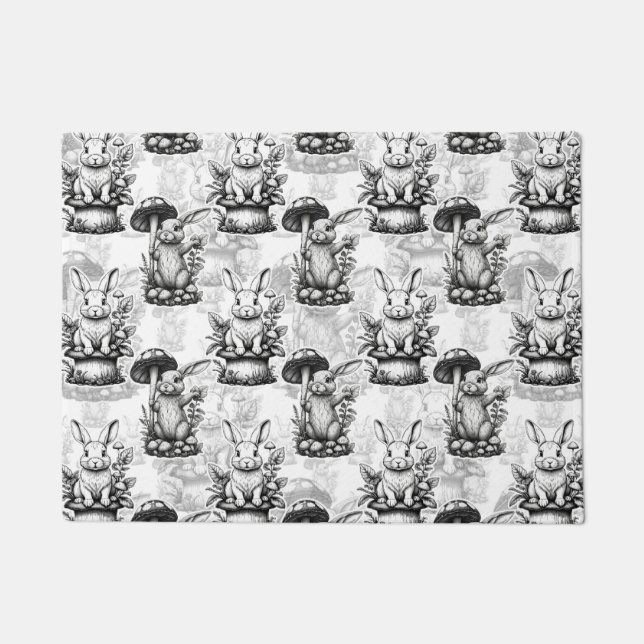 Minimalist Mushroom Rabbit Pattern Design  Doormat (Front)
