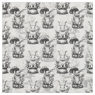 Minimalist Mushroom Rabbit Pattern Design Fabric