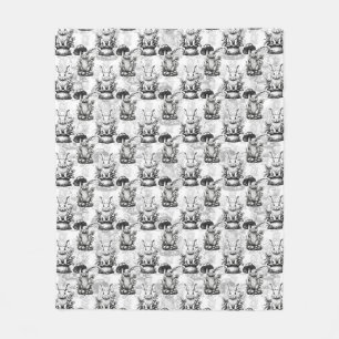 Minimalist Mushroom Rabbit Pattern Design Fleece Blanket