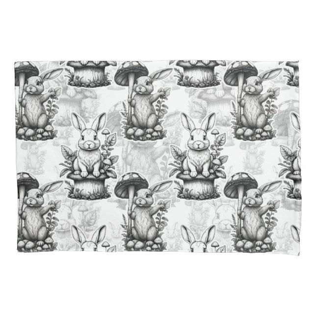 Minimalist Mushroom Rabbit Pattern Design  Pillowcase (Front)