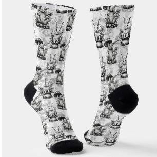 Minimalist Mushroom Rabbit Pattern Design Socks
