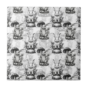 Minimalist Mushroom Rabbit Pattern Design Tile