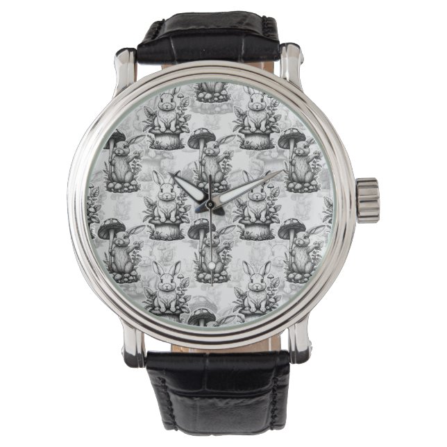 Minimalist Mushroom Rabbit Pattern Design  Watch (Front)