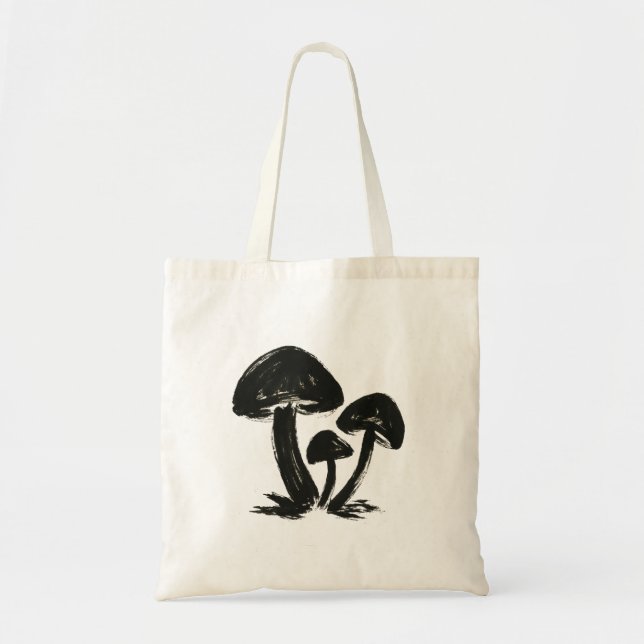 Minimalist Mushrooms – Ink Brush Forest Trio on  Tote Bag (Front)