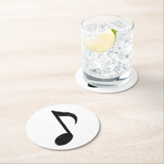 Minimalist Musical Note – Ink Brush Style on  Round Paper Coaster