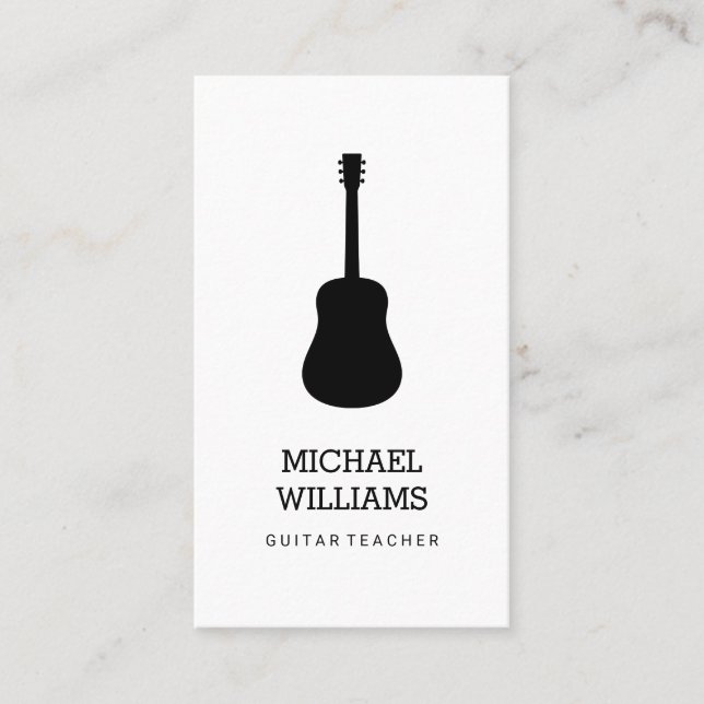 Minimalist Musician Acoustic Guitar Business Card (Front)